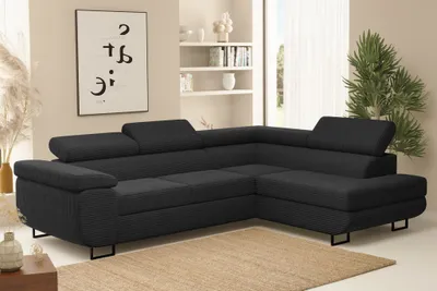 Produktbild von Ecksofa Sofa mit Schlaffunktion METZ Stoff Poso Schwarz Ottomane Rechts