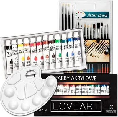 Immagine prodotto di Set di vernici LOVEART colori acrilici 12x12ml + pennello + tavolozza / set di pennelli set di colori