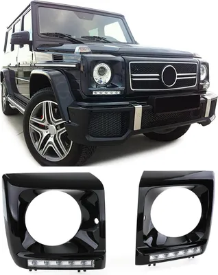 Produktbild von Scheinwerfer Abdeckungen Schwarz Glanz mit LED Tagfahrlicht für Mercedes G W463