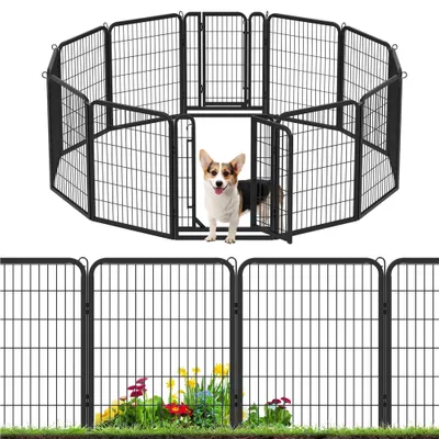 Produktbild von Yaheetech 12-teilig Welpenlaufstall 80cm hoch, Welpenauslauf mit 2 Türen, faltbares Freilaufgehege