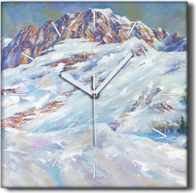 Produktbild von Coloray Hodiny Unikátní 30x30 cm  Tiché hodiny Pro obývací pokoj a kuchyň Nástěnné hodiny Plátno Černé ručičky hodin - Malování zimního horského sněhu