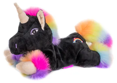 Produktbild von Habibi Wärmetiere Körnerkissen Kuscheltier Wärmflasche für Mikrowelle & Ofen - Einhorn black rainbow (Füllung herausnehmbar)