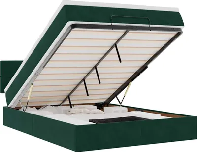 Produktbild von vidaXL Ottoman-Bett mit Matratze & LEDs Dunkelgrün 140x200 cm Samt