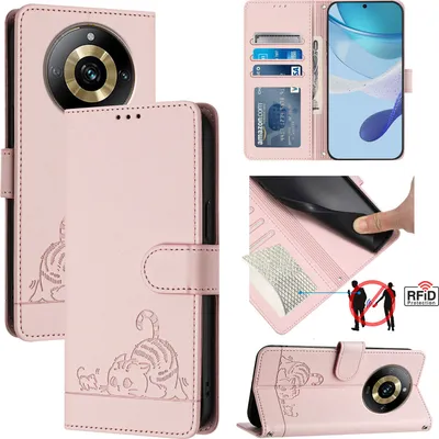 Produktbild von Leder Hülle für Realme 11 Pro/Realme 11 Pro+ Süße Katze Flip Case Brieftasche Schutzhülle mit Standfunktion Pink