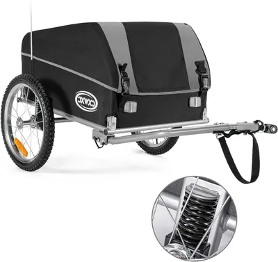 Image de Remorque pour vélos - Chariot de transport pour vélos - Pour transporter des courses - Avec amortisseur - 120 litres - Noir