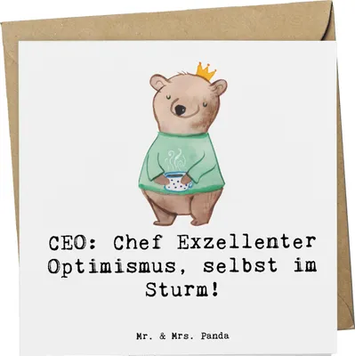 Produktbild von Mr. & Mrs. Panda Grußkarte CEO Optimismus - Weiß - Geschenk, faltkarte, Geschäftsstrategie, Herausforderungen, Unternehmensführung, Humor, Glückwunschkarte, doppelkarte