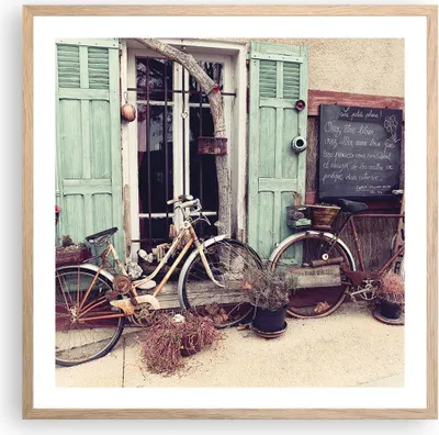 Produktbild von Gerahmtes Poster - Rahmen in heller Eiche - Fahrräder Vintage Mietshaus - 60x60 cm - Wand Bild - Wanddeko - Wandbilder - Kunstposter - Wandposter - Bilderrahmen - Bilder - Kunstdruck - P2NAC60x60-4588