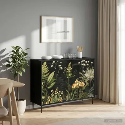 Obrázek produktu pro vidaXL Komoda RHENEN, černá, s dekorativním vzorem dubu, 102 x 33 x 76 cm