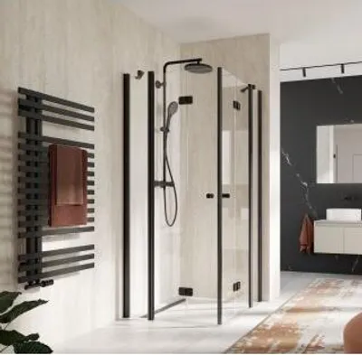 Produktbild von HSK 4828018-1-54 Exklusiv 2.0 Eckeinstieg mit Drehfalttür an Nebenteil Ecklösung 900x900x2000mm Alu Silber-Matt Chinchilla