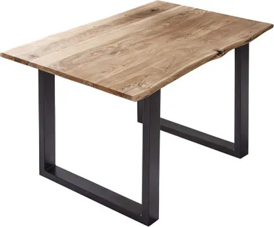 Produktbild von Esstisch Baumkante massiv Akazie naturfarben 100 x 70 cm schwarz U-Gestell BILLY