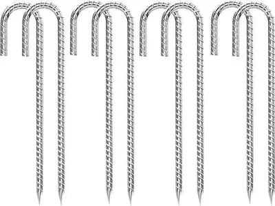 Produktbild von Set of 8 Galvanisierte Erdanker - Pflanzengrundstifte - J-förmige Erdhaken - Stahlnägel für Zelte und Camping - 30 cm