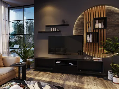 Zdjęcie produktu dla Meblościanka Borneo FMB30 czarna bez oświetlenia led