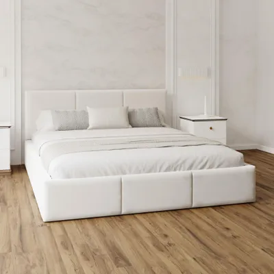 Produktbild von FDM Bett AMBER Trinity 180x200 cm Polsterbett mit Lattenrost aus Metall Bettkasten Stauraumbett Samt weiß