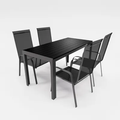 Produktbild von Gartenmöbel Set 5-tlg. Alu Tisch 4x Stapelsessel Essgruppe Gartenset Sitzgruppe schwarz