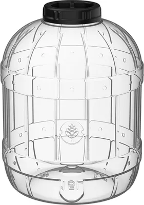 A clear, studio shot of a transparent plastic storage container with a black lid.