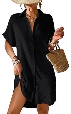 Productafbeelding van Tanmolo dames strandjurk, zomer, strandtuniek, omslagdoek, zwart - maat M