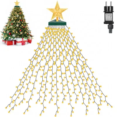 Imagen del producto de Guirnalda de luces LED para árbol de Navidad, 2 metros, 410 LEDs, luz blanca cálida, 16 cadenas, 8 modos de iluminación. Cortina de luces con temporizador, ideal para decoración navideña, fiestas, jardines