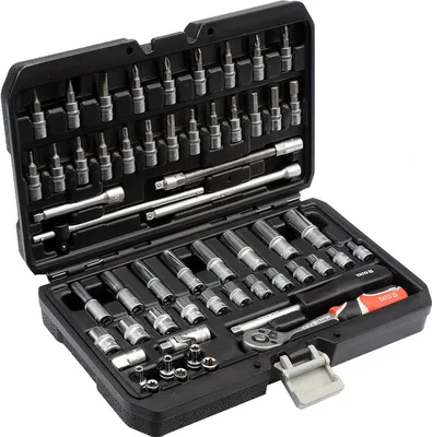 Produktbild von Yato Knarrenkasten Steckschlüssel‑ und Ratschen‑Set 56 teilig | 1/4″ (6,3 mm) CrV Werkzeug‑Set mit Stecknüssen, Bits & Koffer