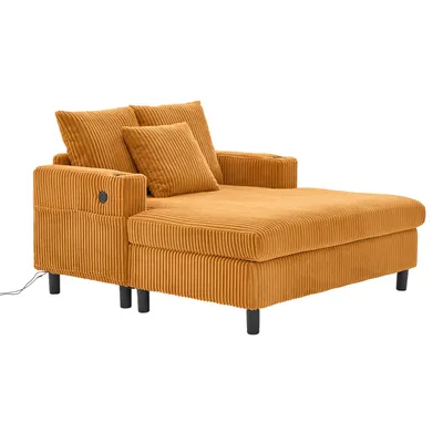 Produktbild von LVHOM Schlafsofa mit LED & USB, Cordstoff Palmensessel, Loungesofa mit Seitentaschen & Getränkehalter, 350kg Tragkraft, 128x85x142 cm, Gelb