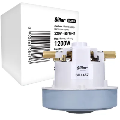 A vacuum cleaner motor with its packaging.