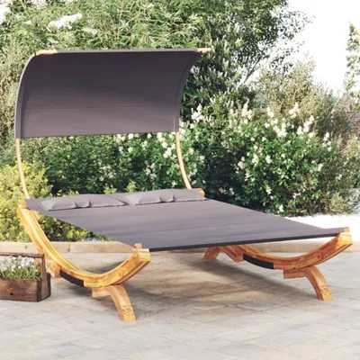 Produktbild von The Living Store Loungebett mit Dach 165x203x126 cm Bugholz Massiv Anthrazit