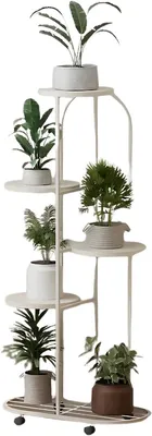 Produktbild von Plantenhalter - Plantenständer - Pflanzenregal - Pflanzenstützen - Für Balkon, Garten & Ecke - 5 Ebenen - Weiß