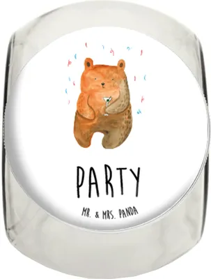 Produktbild von Mr. & Mrs. Panda Bonboniere Bär Party XL 2000ml - Weiß - Geschenk, Bonbonglas, Lustig, Geburtstagsgeschenk, Feiern, Vorratsbehälter, Teedose, Lebensmittelbehälter, Teddy