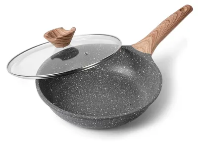 Image de Poêle à frire avec couvercle, 28 cm, revêtement antiadhésif en granit, compatible induction et gaz