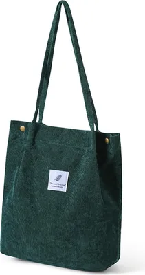 Produktbild von OKWISH Cord Umhängetasche Damen, Groß Schultertasche Canvas Tasche Tote Handtasche für Alltag, Büro, Schulausflug und Einkauf Dunkelgrün
