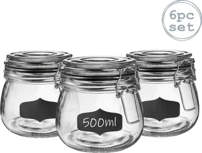 Produktbild von Vorratsgläser aus Glas mit Etiketten – 500 ml – schwarze Versiegelung – 6 Stück