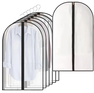 Image de Housses de protection pour vêtements avec fermeture éclair - 6 pièces - Transparentes - Protège-vêtements - 60 x 100 cm - PEVA - Imperméables et gain de place - Protège-vêtements