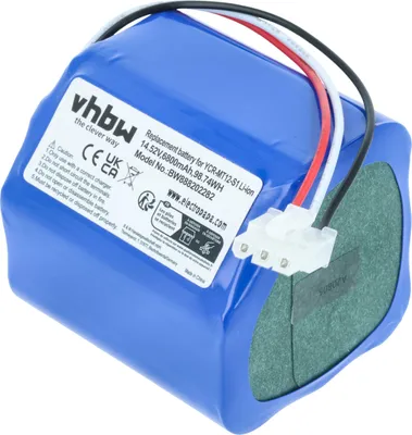 A blue battery pack with a white label and wires.