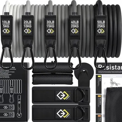 Immagine prodotto di Famanu Fitnessband: set di fasce di resistenza con 5 fasce e accessori