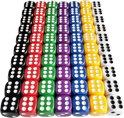 Imagen del producto de Juego de dados, 70 unidades, 12 mm, de 6 caras, en 7 colores transparentes, para juegos de mesa