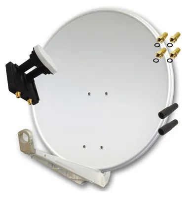 Produktbild von PremiumX Deluxe 85 Alu SAT Antenne in Hellgrau mit Twin Monoblock LNB 3° für 2 Teilnehmer