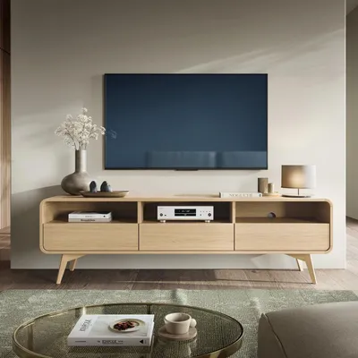 Produktbild von TV-Board Lowboard ATEA 180 cm Vicenza Eiche Holzbeine Push-To-Open