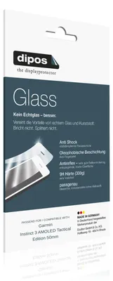 Produktbild von 2x Schutzfolie für Garmin Instinct 3 AMOLED Tactical Edition 50mm matt - Anti-Shock 9H Folie dipos Glass Kunststoffglas