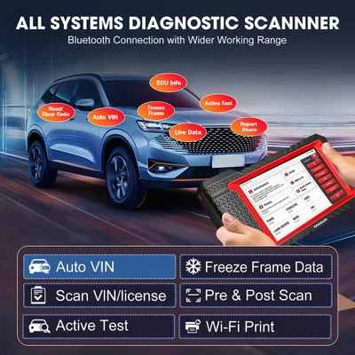 Zdjęcie produktu dla Skaner diagnostyczny Bluetooth – 7-calowy ekran dotykowy – Android 10 – Uniwersalny czytnik kodów OBD2