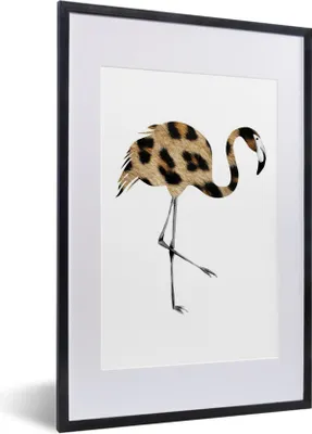 Produktbild von MuchoWow® MuchoWow® Gerahmtes Poster Flamingo - Pantherdruck - Tier 40x60 cm - Poster mit zchwarzem Bilderrahmen - Poster in Rahmen