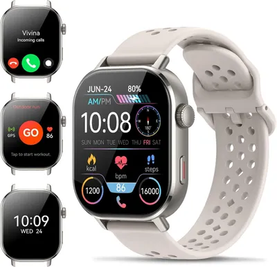 Produktbild von Jugeman Smartwatch Damen GPS, 5ATM wasserdichte Fitnessuhr mit Telefonfunktion, 2.06''AMOLED-Display Schrittzähler Uhr Kompass Luftdruck, SOS Herzfrequenz Fitness Tracker, 178+Sportmodi,Khaki