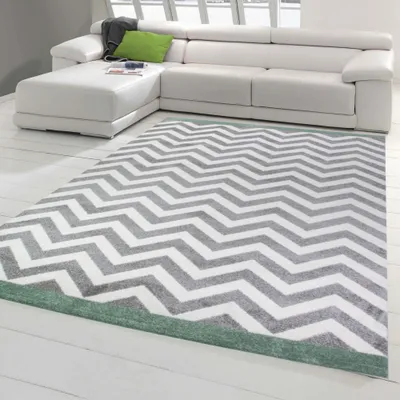 Produktbild von Teppich modern Skandinavisches Design in Grün Creme Grau Größe - 80 x 150 cm
