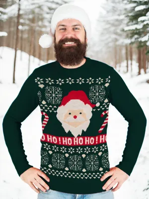 Produktbild von Winterpullover - Weihnachtsmann Herren Winter Strick Pullover Sweatshirt Ugly Sweater Grün M