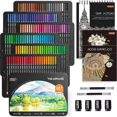 Produktbild von Famanu Farbstifte Set 138 Farben - Mit Skizzenblock, Malbuch und Zubehör