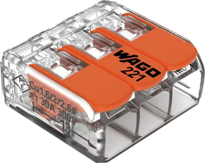 Zdjęcie produktu dla Zaciski przyłączeniowe WAGO 221-613 | 3 przewody, do 6 mm², 30 sztuk, złącza kablowe COMPACT z dźwigniami do wszystkich typów przewodów na całym świecie, zatwierdzone zastosowanie