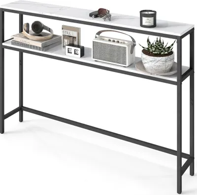 Obrázek produktu pro Konzolový stolek VASAGLE, úzký rozkládací stolek se 2 policemi, 20 x 120 x 80 cm, předsíňový stolek, 2 úrovně, do předsíně, obývacího pokoje, ložnice