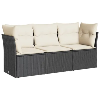 Produktbild von 3-tlg. Garten-Sofagarnitur mit Kissen Schwarz Poly Rattan