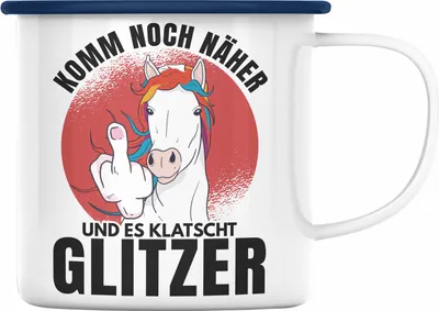 Produktbild von Trendation - Komm Noch Näher Und Es Klatscht Glitzer Emaille Tasse Geschenk Kollegen Sarkastischer Spruch Geschenk (Blau)
