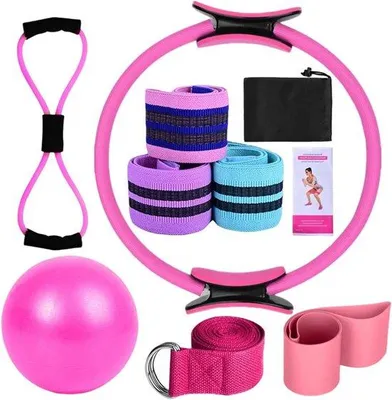 Zdjęcie produktu dla Zestaw do ćwiczeń Pilates - zestaw do Pilates - ćwiczenia w domu - wytrzymałe gumy lateksowe - 11 elementów - różowy