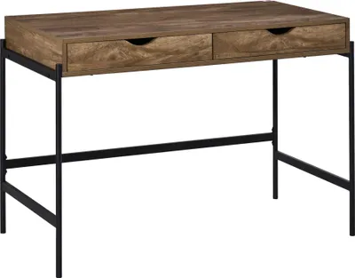 Image de HOMCOM Bureau Style Industriel dim. 110L x 55l x 75H cm cm tiroir + 2 tiroirs piètement métal Noir Plateau MDF Aspect Bois
