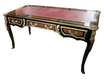 Image de Casa Padrino Bureau Boulle baroque noir / or / rouge - 161 cm x 83 cm x H 82 cm
